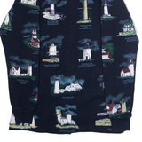 ART UNLIMITED Lighthouses Of New England Mens Bomber Jacket Blue 90s USA Crazy Pattern S