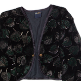 SIXTH SENSE Leaf Print Womens Blazer Jacket Black Velvet Viscose 90s UK 12