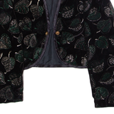SIXTH SENSE Leaf Print Womens Blazer Jacket Black Velvet Viscose 90s UK 12