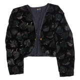 SIXTH SENSE Leaf Print Womens Blazer Jacket Black Velvet Viscose 90s UK 12