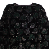 SIXTH SENSE Leaf Print Womens Blazer Jacket Black Velvet Viscose 90s UK 12