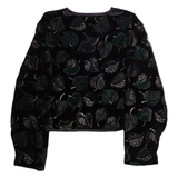 SIXTH SENSE Leaf Print Womens Blazer Jacket Black Velvet Viscose 90s UK 12