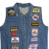 LOUIS LONDON Customised Trucker Patch Womens Denim Waistcoat Blue 80s USA XL
