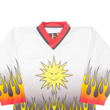JERSEY53 Flames Sun Mens Jersey White 3/4 Sleeve V-Neck S