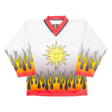 JERSEY53 Flames Sun Mens Jersey White 3/4 Sleeve V-Neck S