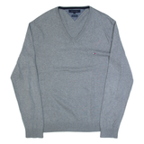 TOMMY HILFIGER Mens Jumper Grey V-Neck Tight Knit L