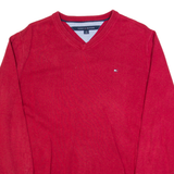 TOMMY HILFIGER Mens Jumper Red V-Neck Tight Knit S
