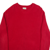 LL BEAN Mens Jumper Red Chunky Knit L