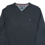 TOMMY HILFIGER Mens Jumper Blue V-Neck Tight Knit M