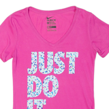 NIKE Athletic Cut Womens T-Shirt Pink V-Neck XS