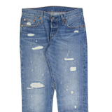 LEVI'S 501 CT Distressed Womens Jeans Blue Classic Tapered Stone Wash W25 L26
