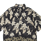 PIERRE CARDIN Mens Hawaiian Shirt Black Floral L