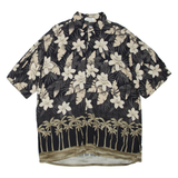 PIERRE CARDIN Mens Hawaiian Shirt Black Floral L