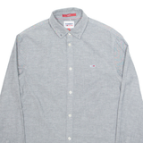 TOMMY JEANS Slim Fit Denim Look Mens Plain Shirt Grey Long Sleeve S