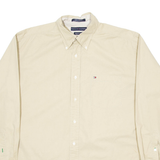 TOMMY HILFIGER Mens Plain Shirt Beige Long Sleeve L