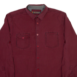 BEN SHERMAN Mens Plain Shirt Maroon Gingham Long Sleeve XL