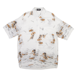 DOMON EXCLUSIVE Mens Hawaiian Shirt White Crazy Pattern Long Sleeve XL