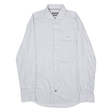 TOMMY HILFIGER Tailored Slim Fit Mens Shirt Grey Striped Long Sleeve L