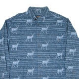 WOOLRICH Deer Mens Flannel Shirt Blue Crazy Pattern Long Sleeve 2XL
