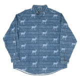 WOOLRICH Deer Mens Flannel Shirt Blue Crazy Pattern Long Sleeve 2XL