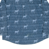 WOOLRICH Deer Mens Flannel Shirt Blue Crazy Pattern Long Sleeve 2XL