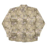WOODS AND WATER Birds Mens Shirt Beige Crazy Pattern Long Sleeve L