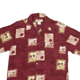 JOE MARLIN Mens Hawaiian Shirt Maroon Floral L
