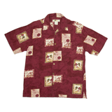 JOE MARLIN Mens Hawaiian Shirt Maroon Floral L