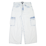 DKNY Cargo Womens Jeans White Regular Wide-Leg Acid Wash W32 L29