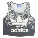 ADIDAS Cropped Floral Womens Vest Black Sleeveless UK 8