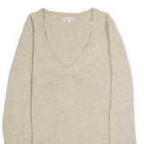 REISS Snap Womens Jumper Beige V-Neck Tight Knit S