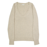 REISS Snap Womens Jumper Beige V-Neck Tight Knit S