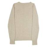 REISS Snap Womens Jumper Beige V-Neck Tight Knit S