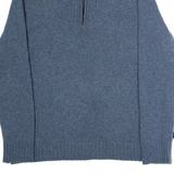 BOSS Misha Womens Jumper Blue 1/4 Zip Tight Knit Wool 3XL