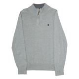 TIMBERLAND Mens Jumper Grey 1/4 Zip Tight Knit M