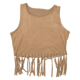 Cropped Tassel Womens Vest Brown Sleeveless M