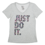 NIKE Athletic Cut Womens T-Shirt Grey V-Neck S