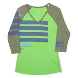 REEBOK Womens T-Shirt Green Long Sleeve V-Neck S