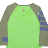 REEBOK Womens T-Shirt Green Long Sleeve V-Neck S