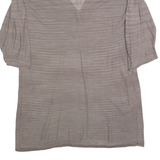 See Through Womens T-Shirt Brown 3/4 Sleeve V-Neck S