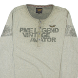 PME LEGEND Mens T-Shirt Grey Long Sleeve Button Neck L