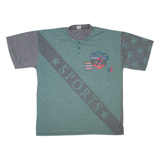 Mens T-Shirt Grey Button Neck L