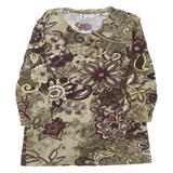Womens Printed Top Green 3/4 Sleeve Floral M