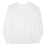 Womens Blouse White V-Neck Long Sleeve L