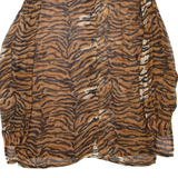Sheer Womens Printed Shirt Brown Collared Long Sleeve Animal Print XL