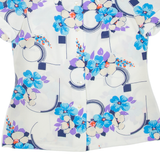 Womens Printed Shirt White Collared Floral L