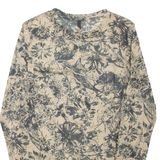 CHICOREE Sheer Womens Printed Top Beige Long Sleeve Floral S