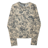 CHICOREE Sheer Womens Printed Top Beige Long Sleeve Floral S