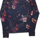 CAMAIEU Sheer Womens Printed Top Blue Long Sleeve Floral M