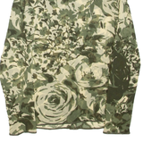OUI Sheer Womens Printed Top Green Collared Long Sleeve Floral S